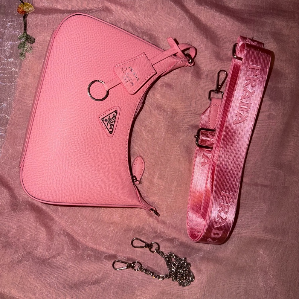 Prada Pink Shoulder Bag with Logo Strap